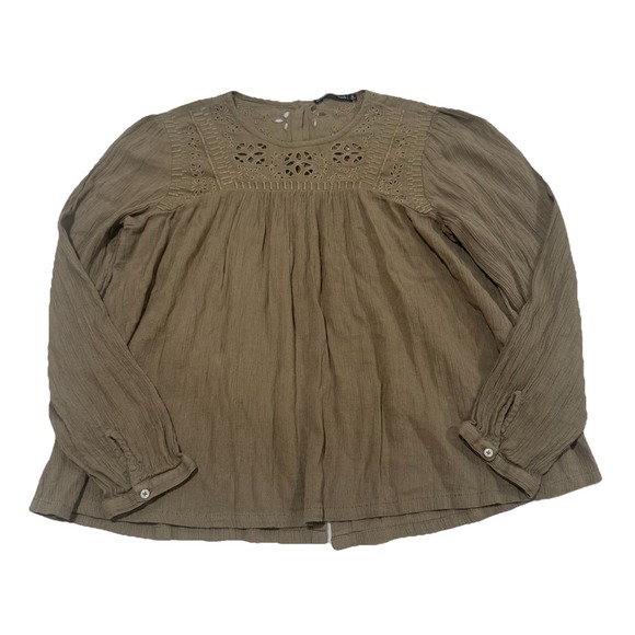 Abercrombie & Fitch Tops - Abercrombie & Fitch Women's Small Olive Green Embroidered Gauze Boho Blouse‎